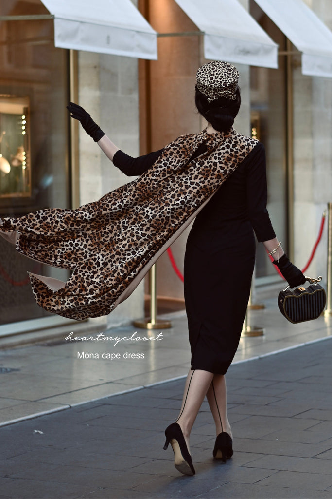 MONA leopard set, dress, cape and belt - retro vintage celebrity inspired