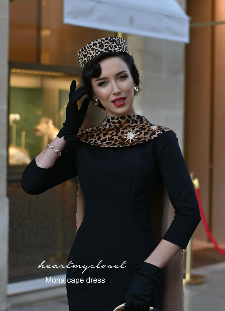 MONA leopard set, dress, cape and belt - retro vintage celebrity inspired