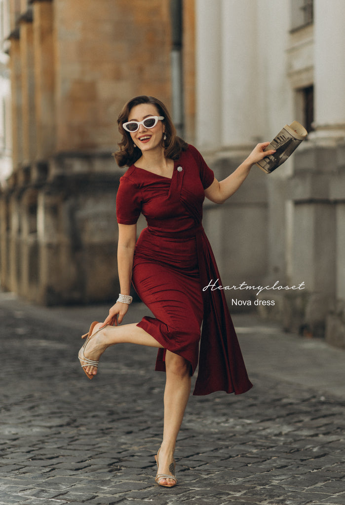 Nova - 1950s pleated drape vintage dress