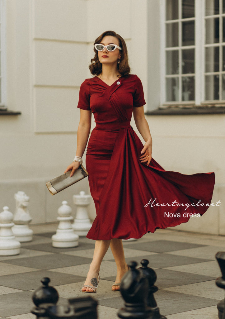 Nova - 1950s pleated drape vintage dress