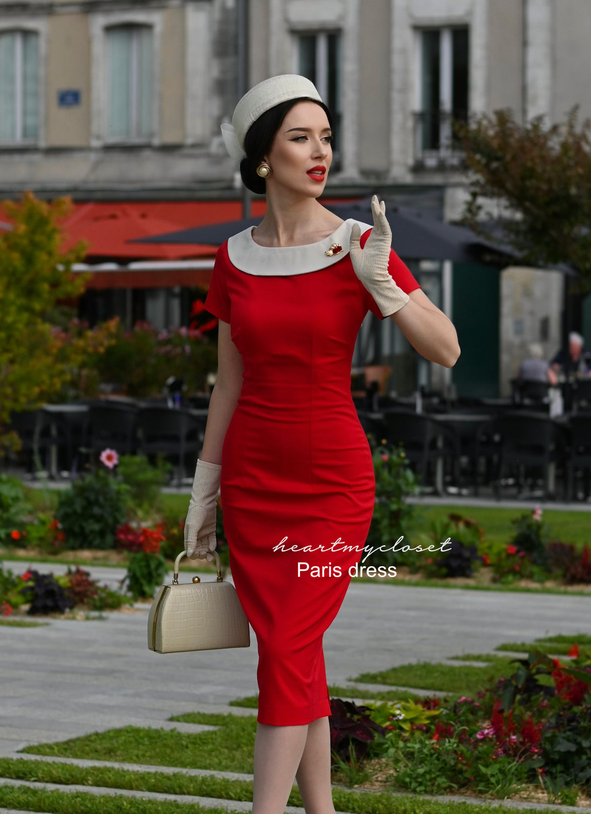 Paris - retro vintage pencil dress bow back - heartmycloset