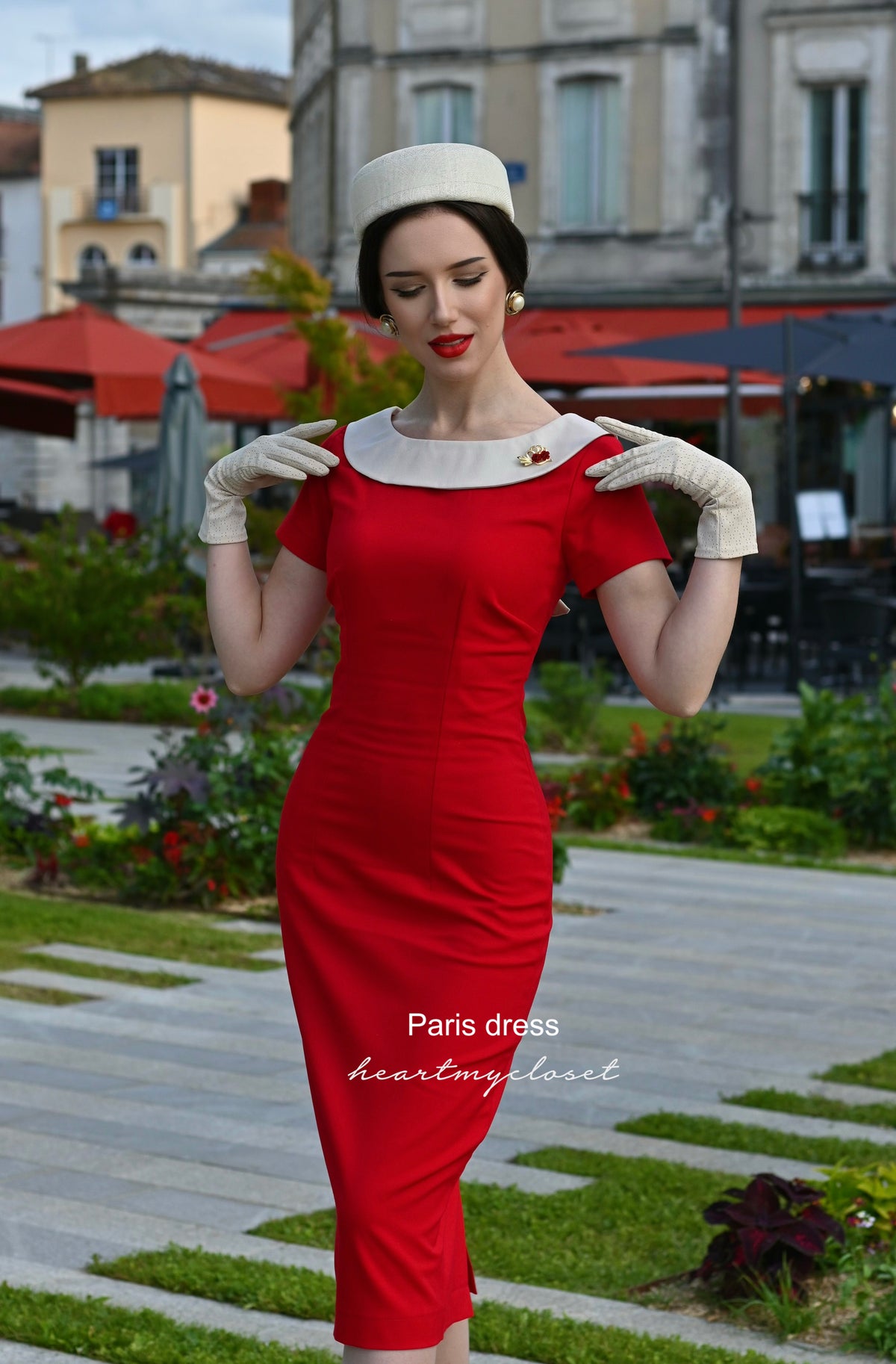 Paris - retro vintage pencil dress bow back - heartmycloset