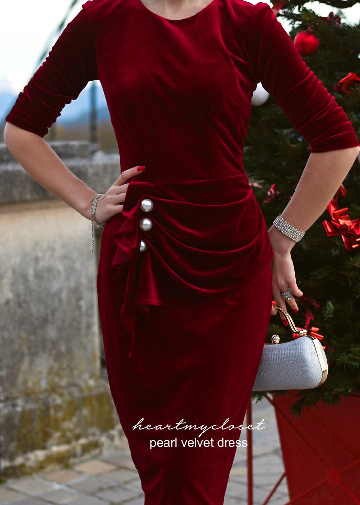 Pearl velvet pencil dress- vintage inspired dress
