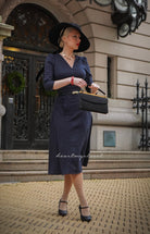 Pinstripe long sleeve Aline dress with belt - heartmycloset