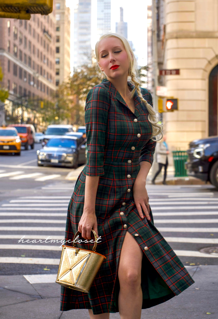 Gloria - wool blend plaid Aline dress - heartmycloset