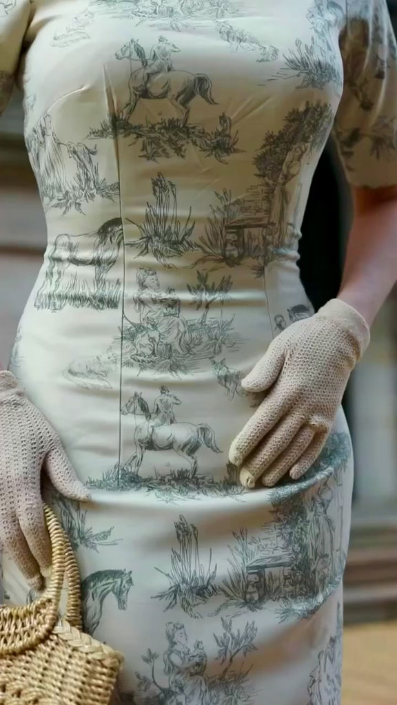 cream Toile De Jouy - pencil vintage inspired dress