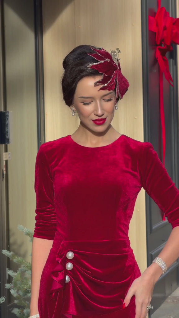 Pearl velvet pencil dress- vintage inspired dress