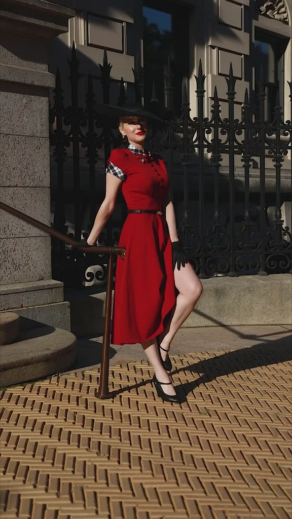 CECIL with belt - red bow dress with checkered