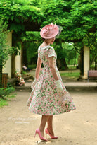 Rosalie - pink floral cotton swing dress 1950s inspired - heartmycloset