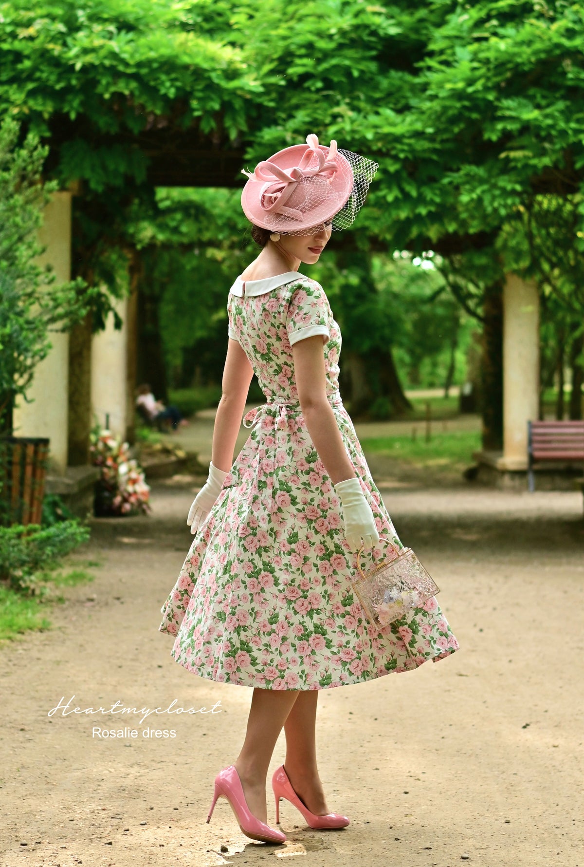 Rosalie - pink floral cotton swing dress 1950s inspired - heartmycloset