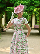 Rosalie - pink floral cotton swing dress 1950s inspired - heartmycloset