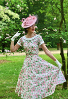 Rosalie - pink floral cotton swing dress 1950s inspired - heartmycloset