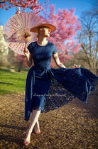 navy Lace Aurora pencil dress with removable skirt wrap - heartmycloset