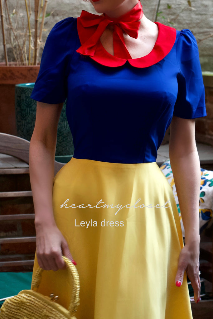 LEYLA- Princess color block dress with puff sleeves