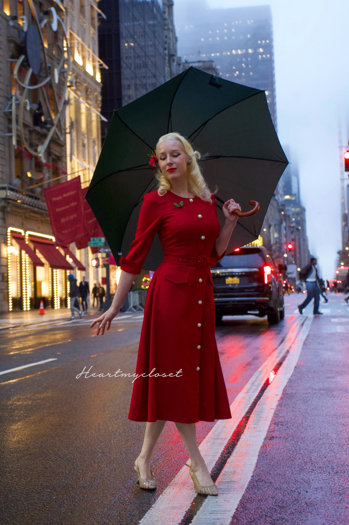 SOPHIE Aline dress - red dress with pearl buttons - heartmycloset