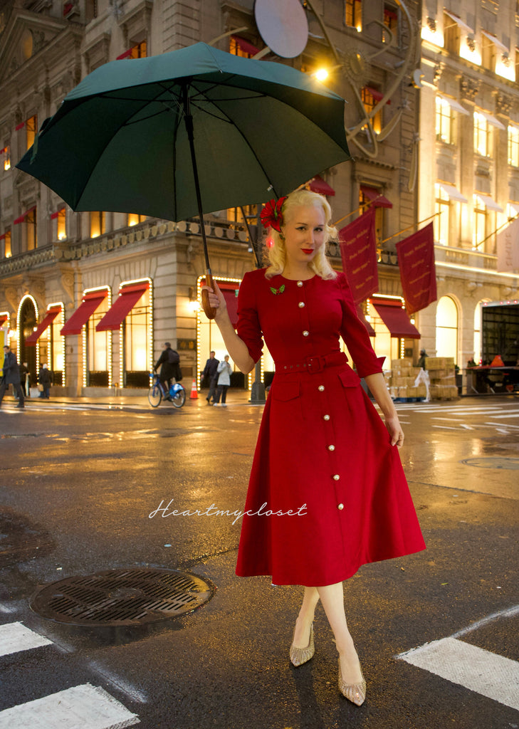 SOPHIE Aline dress - red dress with pearl buttons