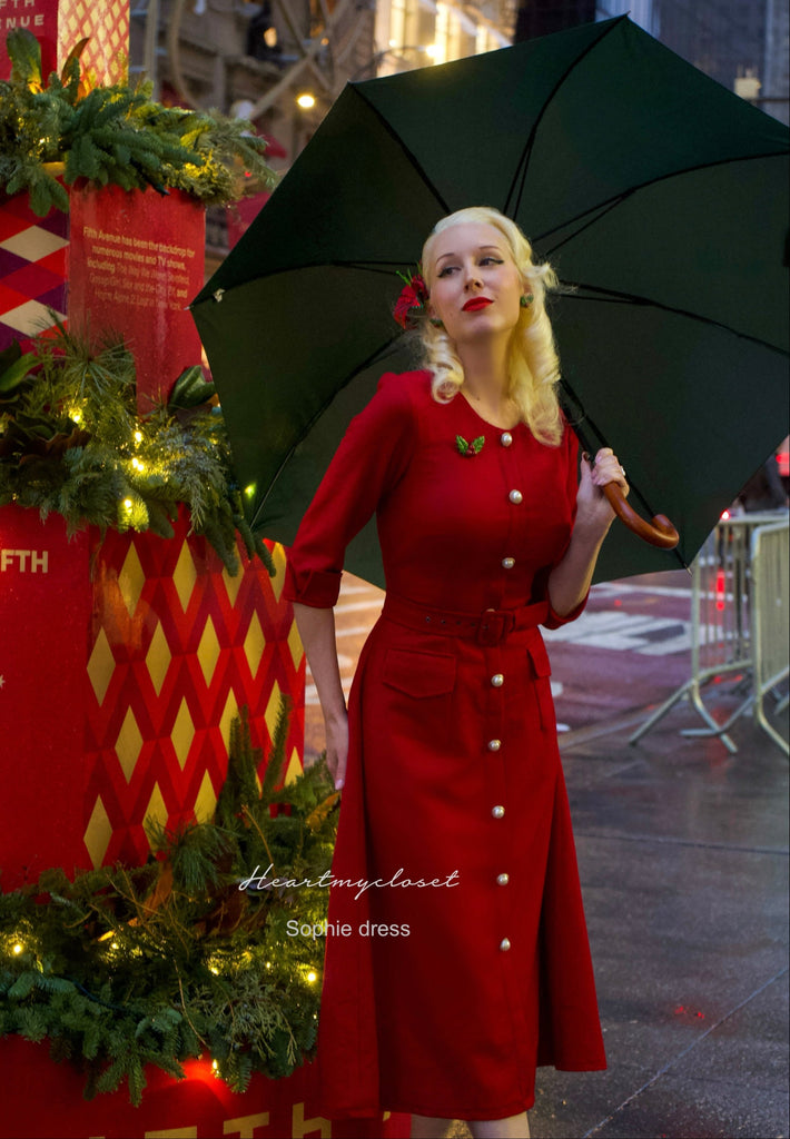 SOPHIE Aline dress - red dress with pearl buttons