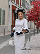 splendid - wiggle vintage dress with ruffle sleeves (and contrast trim) - heartmycloset