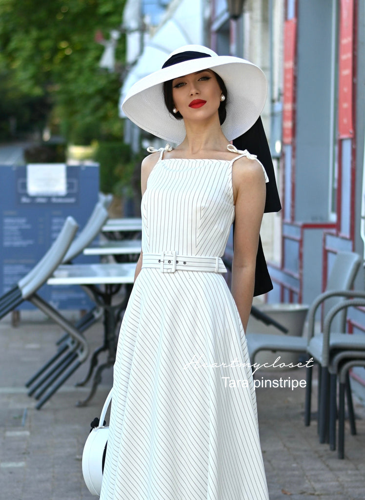 Tara pinstripe - vintage inspired swing dress 1950s