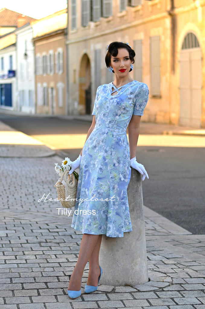 Tilly - Agent Carter inspired dress - blue linen