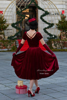 Vivien red velvet pencil dress + removable skirt wrap - heartmycloset