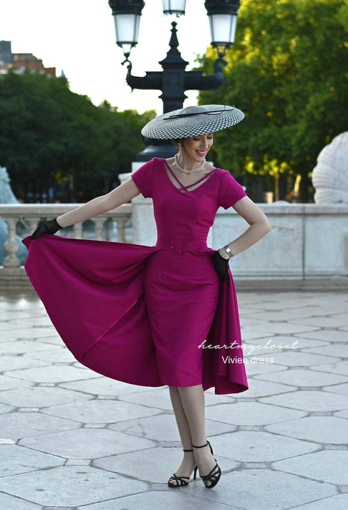 Vivien red pencil dress + removable skirt wrap