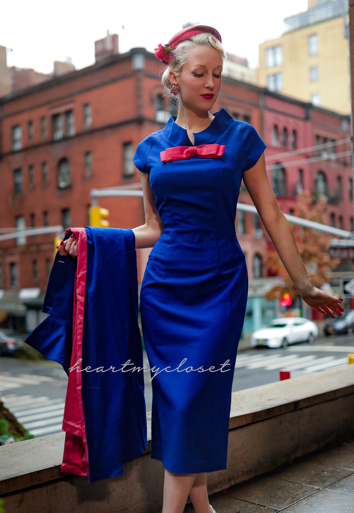 Dori- retro vintage dress pencil with contrast bow - heartmycloset