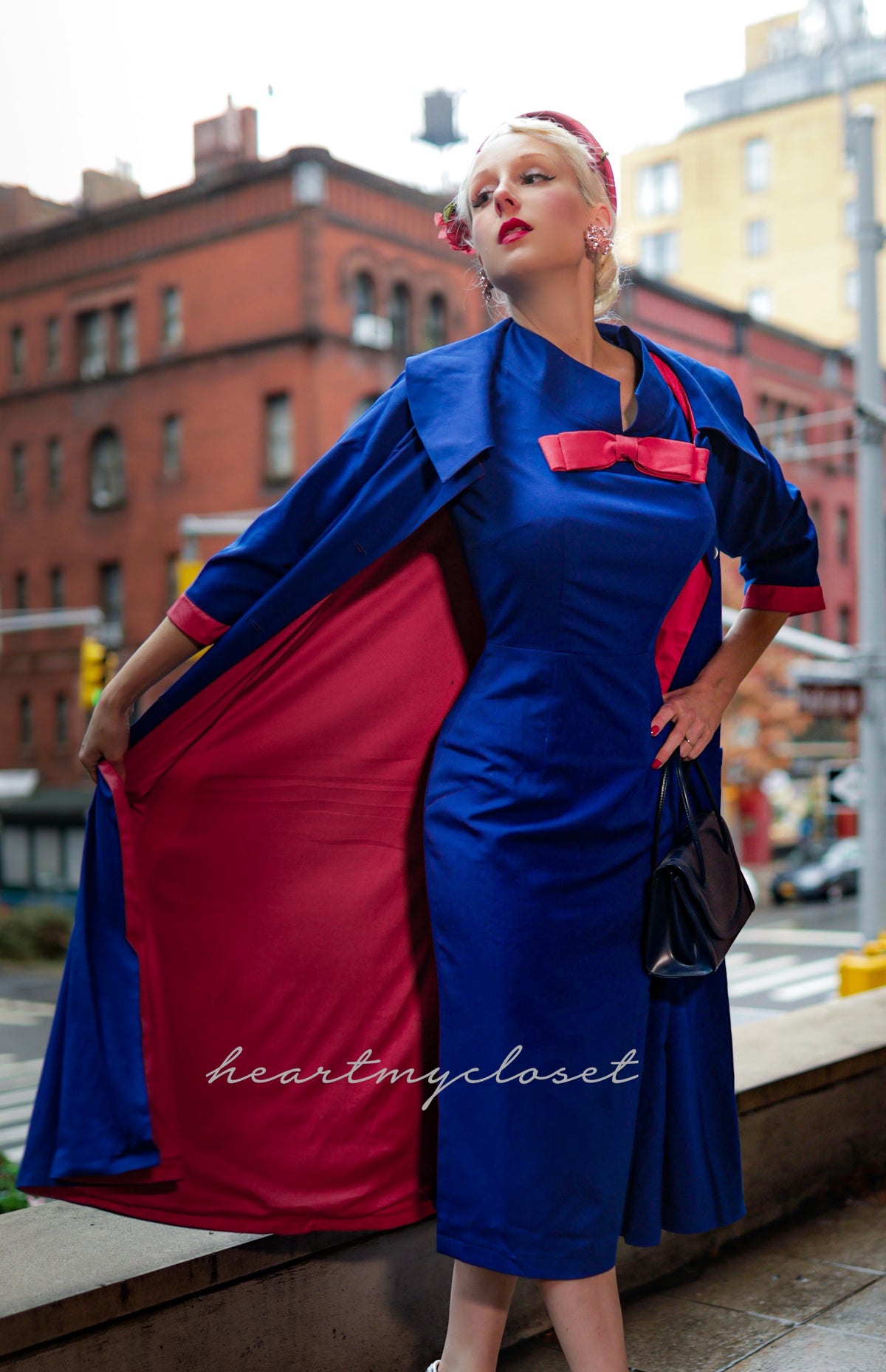 Dori- retro vintage dress pencil with contrast bow - heartmycloset