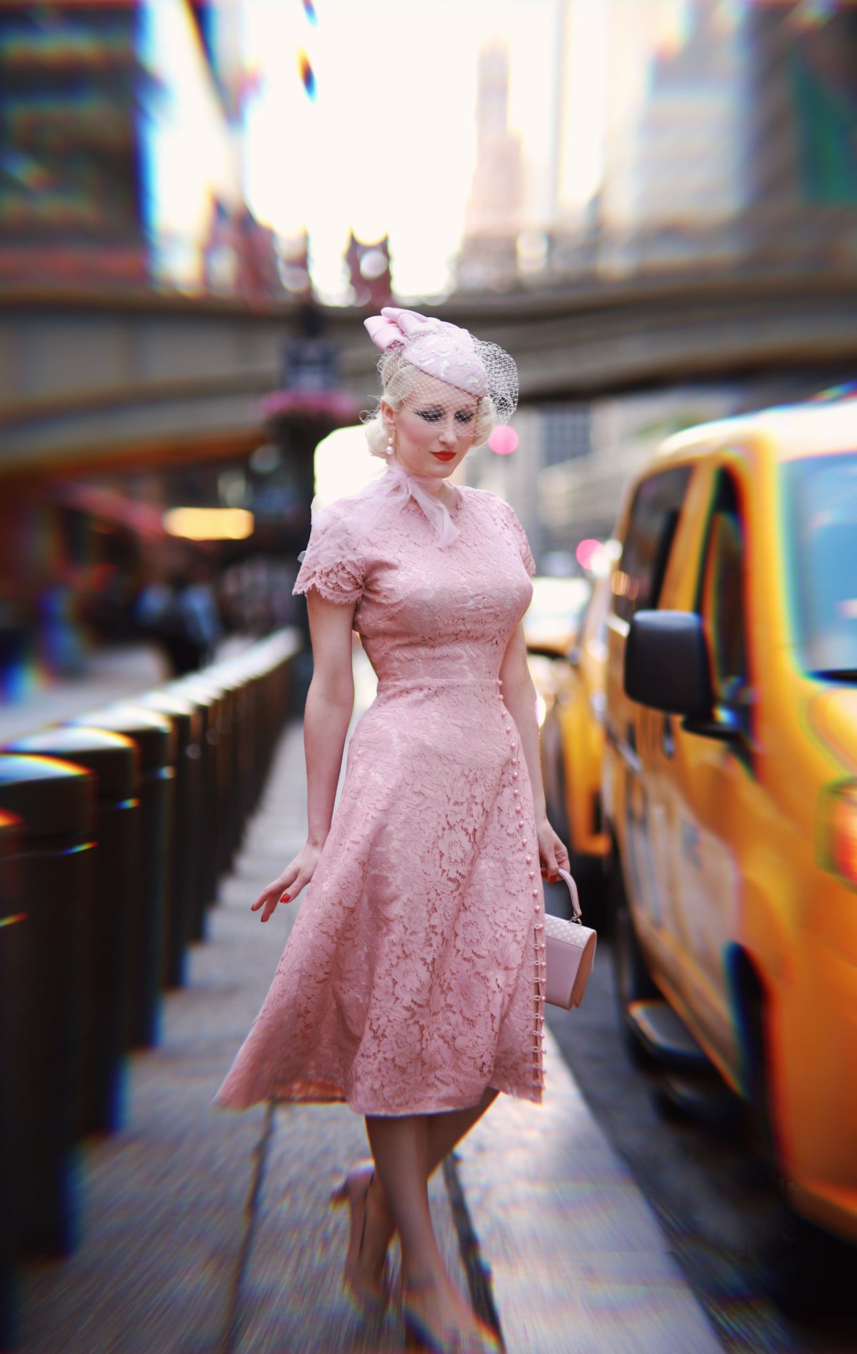 Abigail-3 -pink lace dress with pearl buttons - heartmycloset