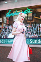 CECIL - pink bow dress with white lace 50s - heartmycloset