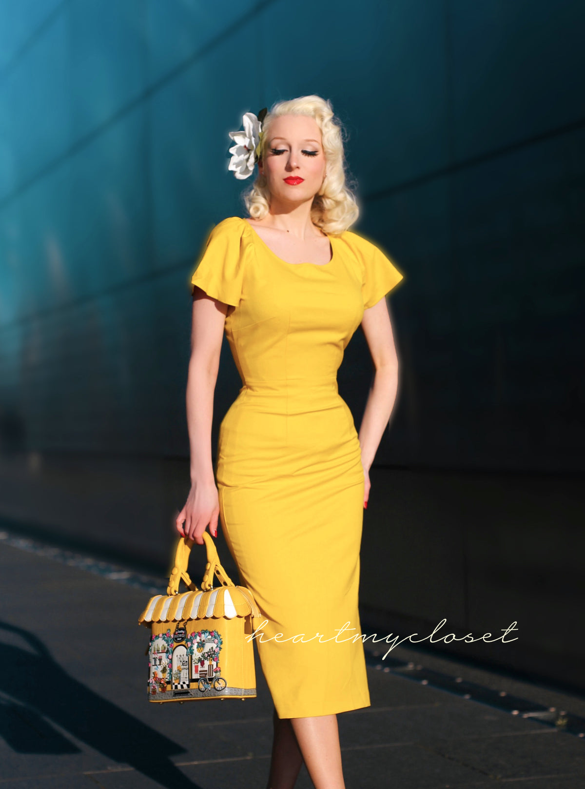 Kate Middleton bright yellow - pencil dress with short sleeves - heartmycloset