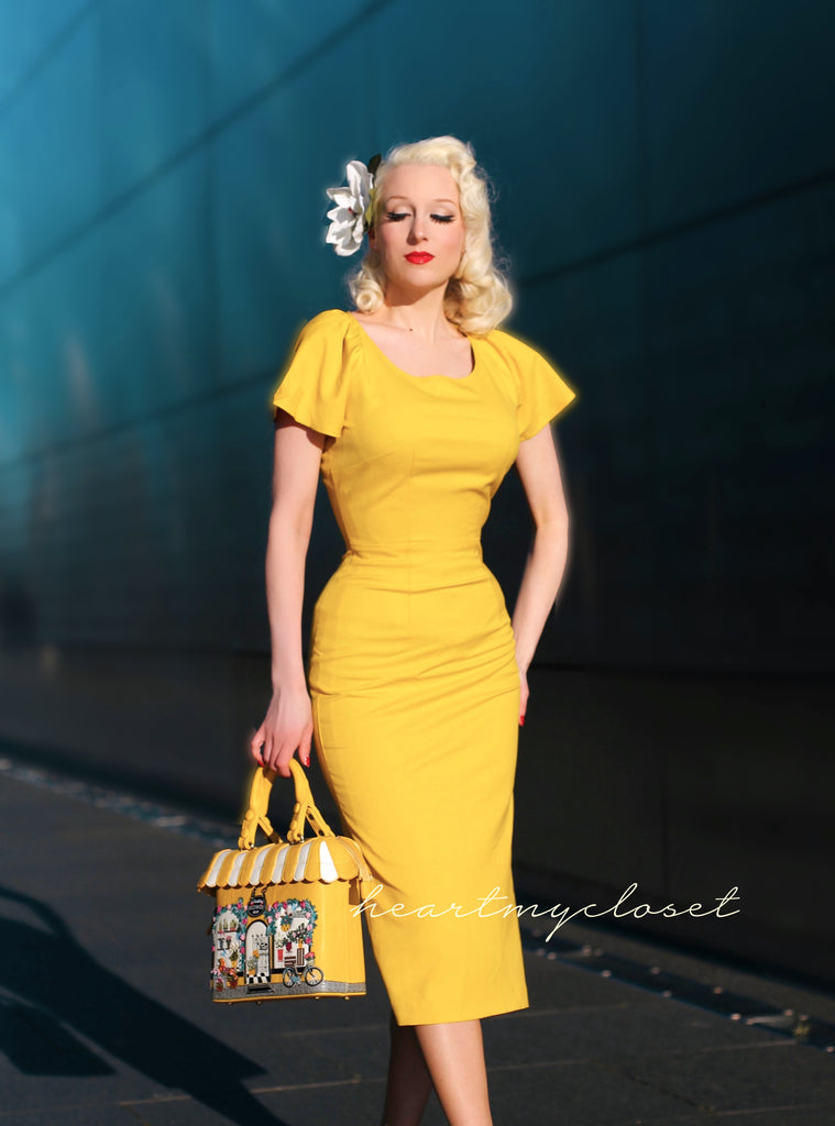 Summer yellow - pencil dress with short sleeves