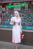 CECIL - pink bow dress with white lace 50s - heartmycloset