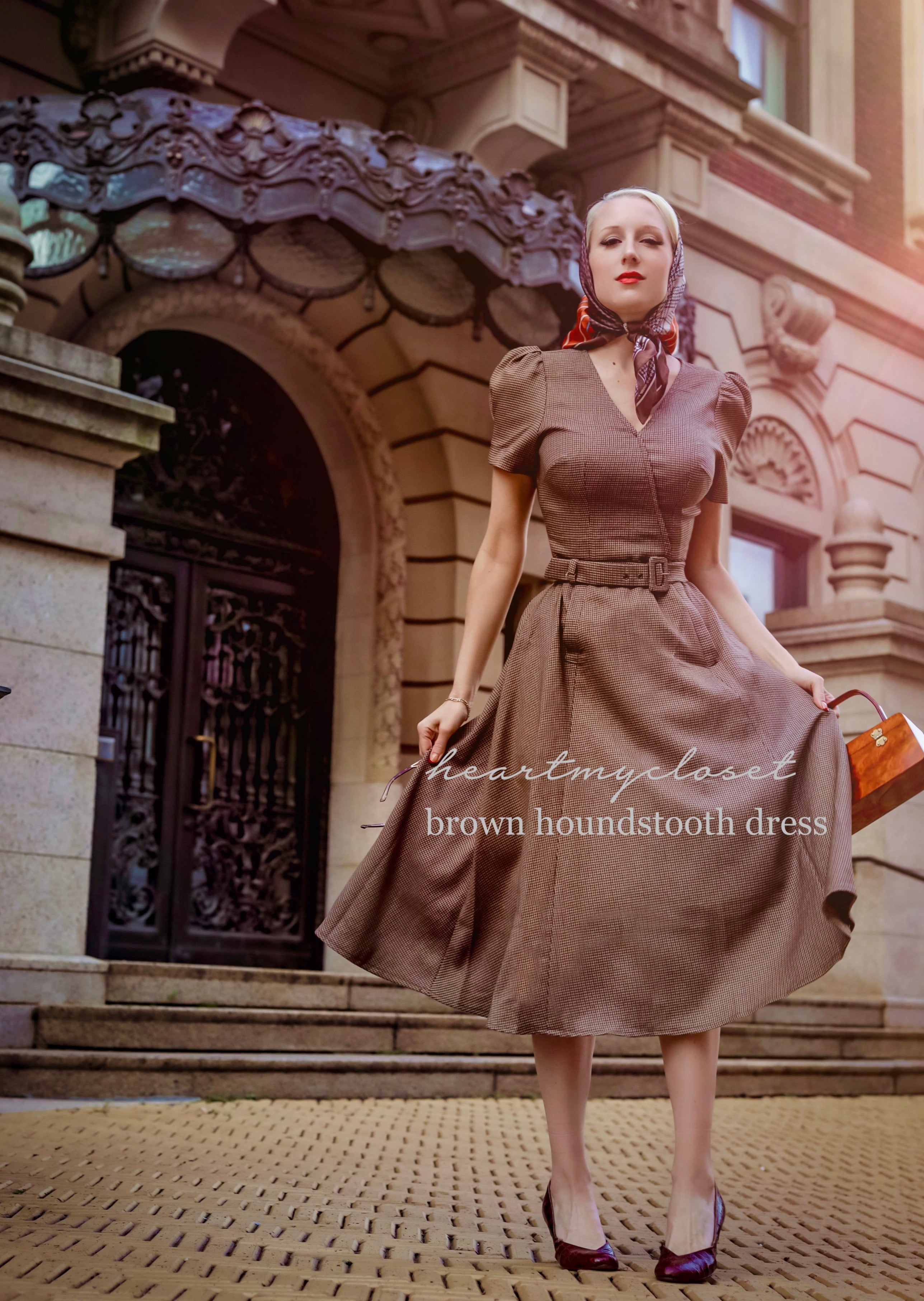 vintage houndstooth dress brown Houndstooth Aline dress – heartmycloset