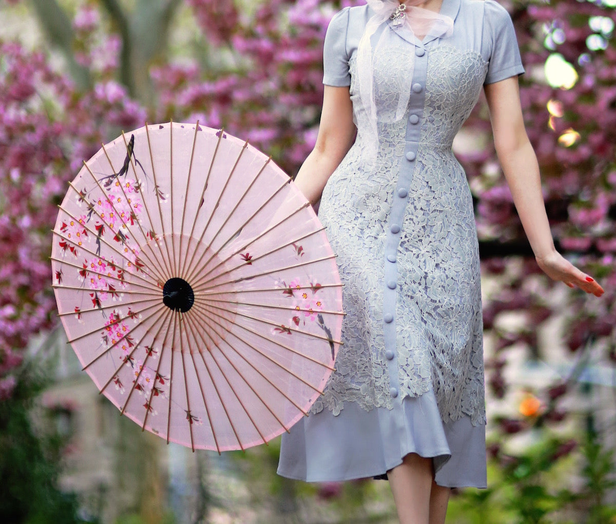 grey crepe with lace overlay - vintage inspired - heartmycloset