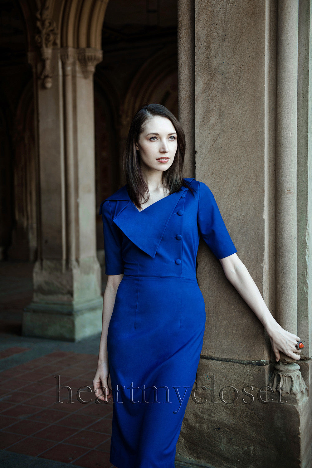 draped collar - pencil dress inspired from famous actress - heartmycloset
