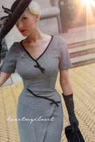 Ashley Houndstooth- retro vintage bow dress pencil - heartmycloset