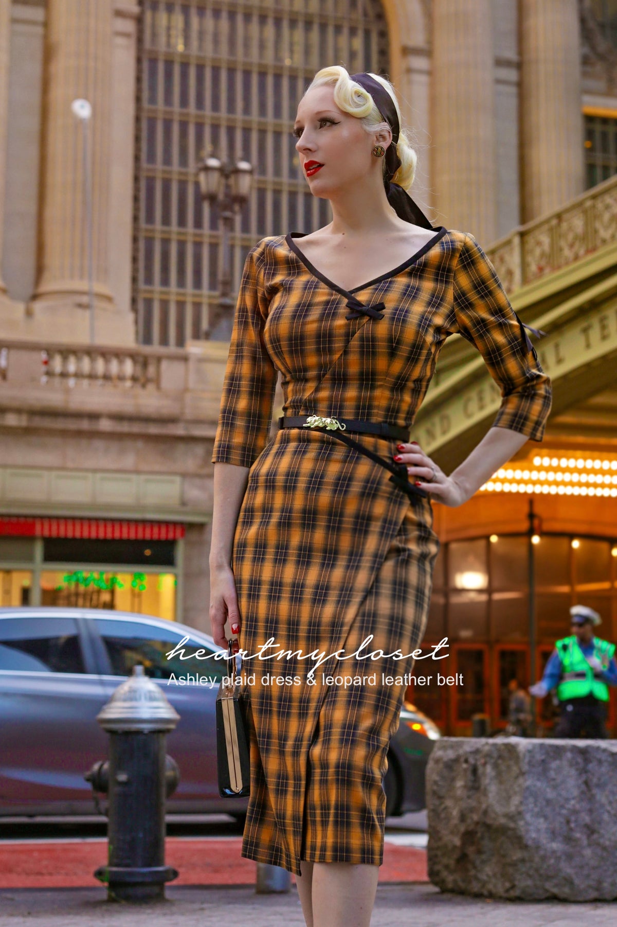 Ashley plaid- retro vintage bow dress pencil - heartmycloset