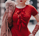 bow dress - swing dress with satin bow 50s 60s - heartmycloset