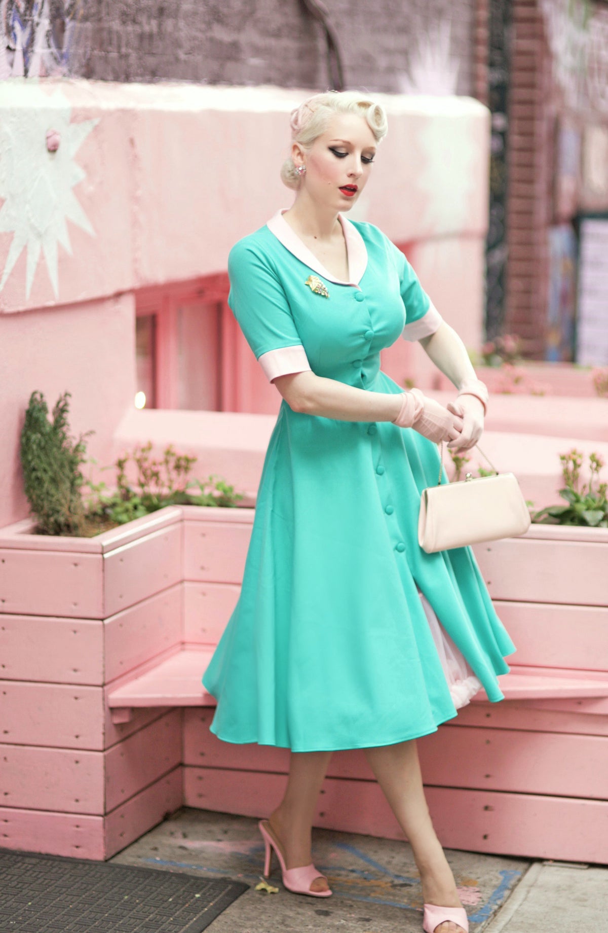 swing turquoise dress - light pink contrast - heartmycloset