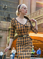 Ashley plaid- retro vintage bow dress pencil - heartmycloset