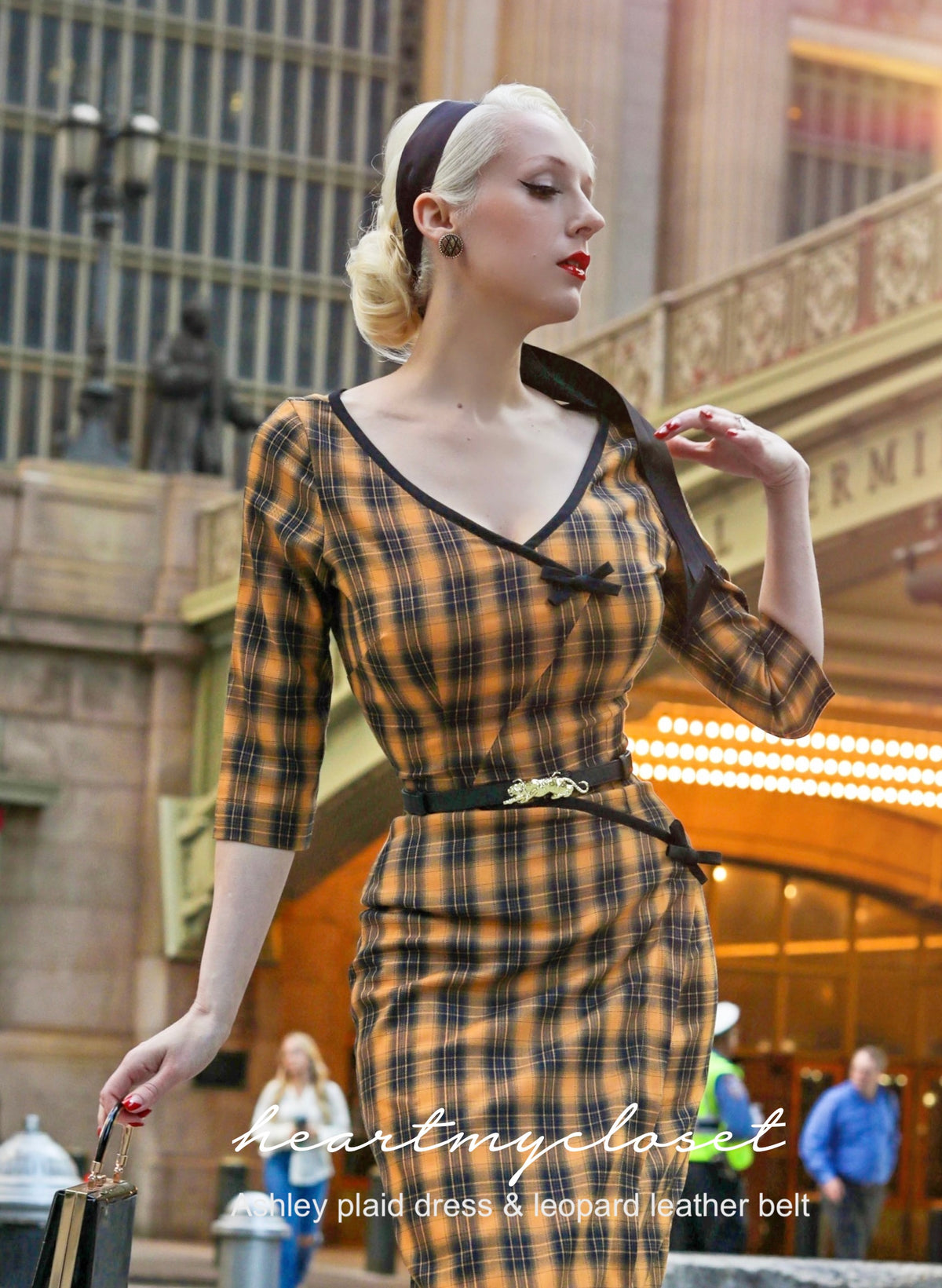 Ashley plaid- retro vintage bow dress pencil - heartmycloset