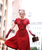 bow dress - swing dress with satin bow 50s 60s - heartmycloset