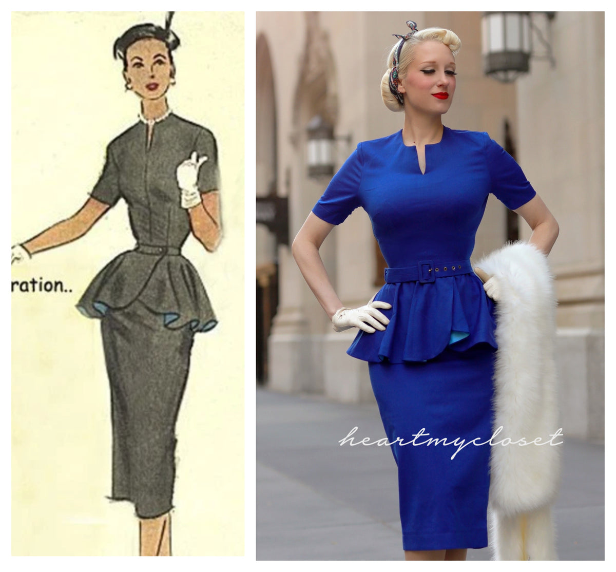 Audrey - vintage pencil dress with peplum 30s 40s - heartmycloset