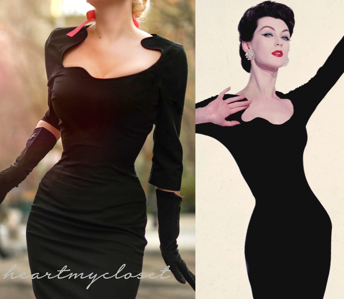 Janice - old hollywood pencil dress curve neckline - heartmycloset
