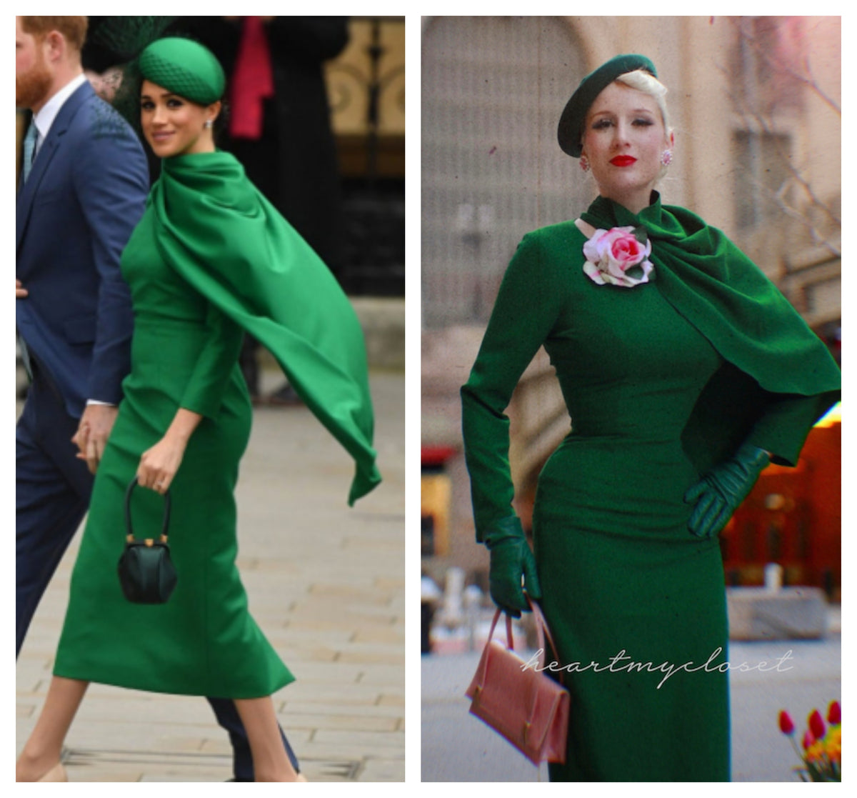 Green Semi Cape dress - Meghan Markle inspired - heartmycloset