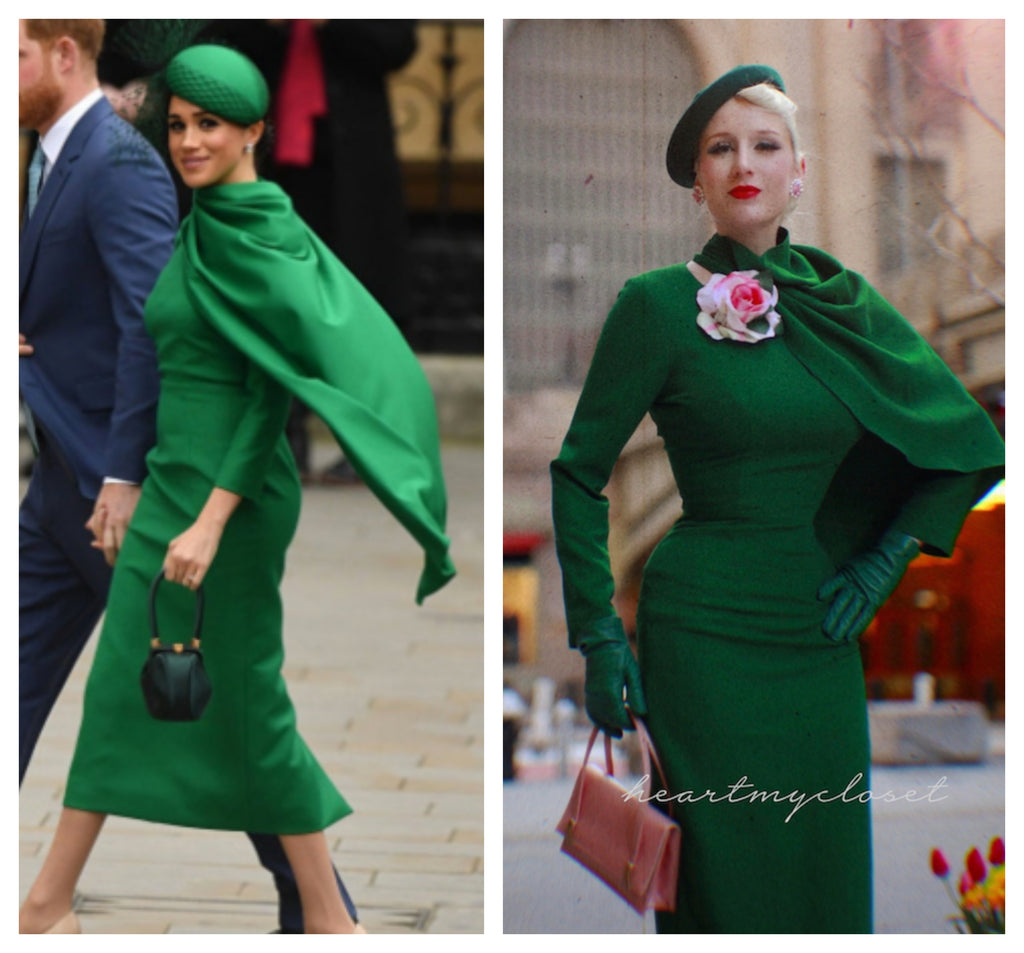 Green Semi Cape dress - Meghan duchess dress