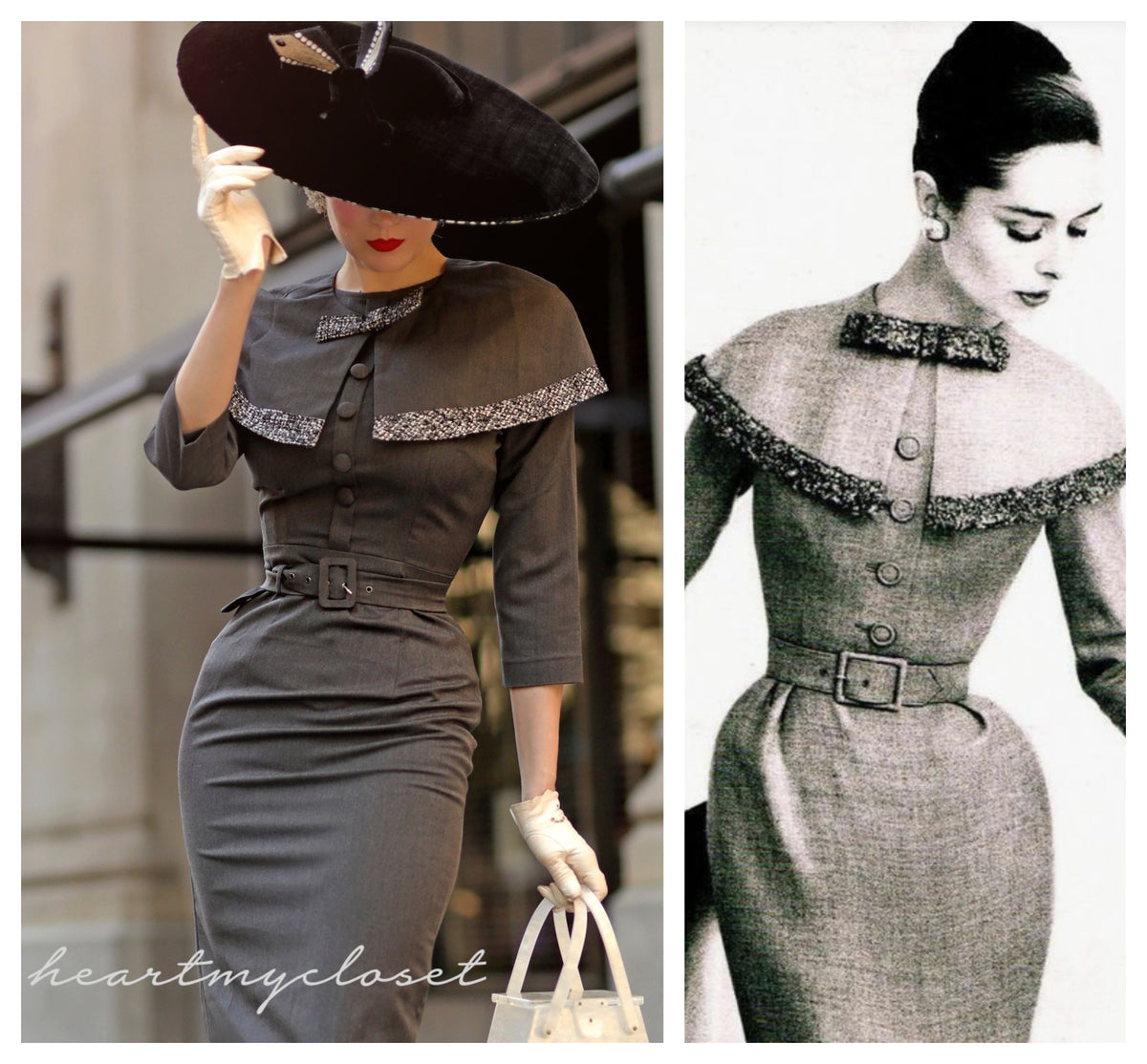 Derby - 1950s pencil dress with matching cape - heartmycloset