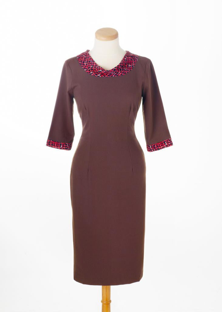 JANA - retro wiggle dress with satin scarf - heartmycloset