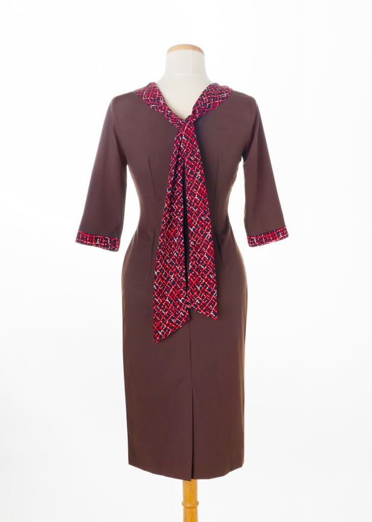 JANA - retro wiggle dress with satin scarf - heartmycloset